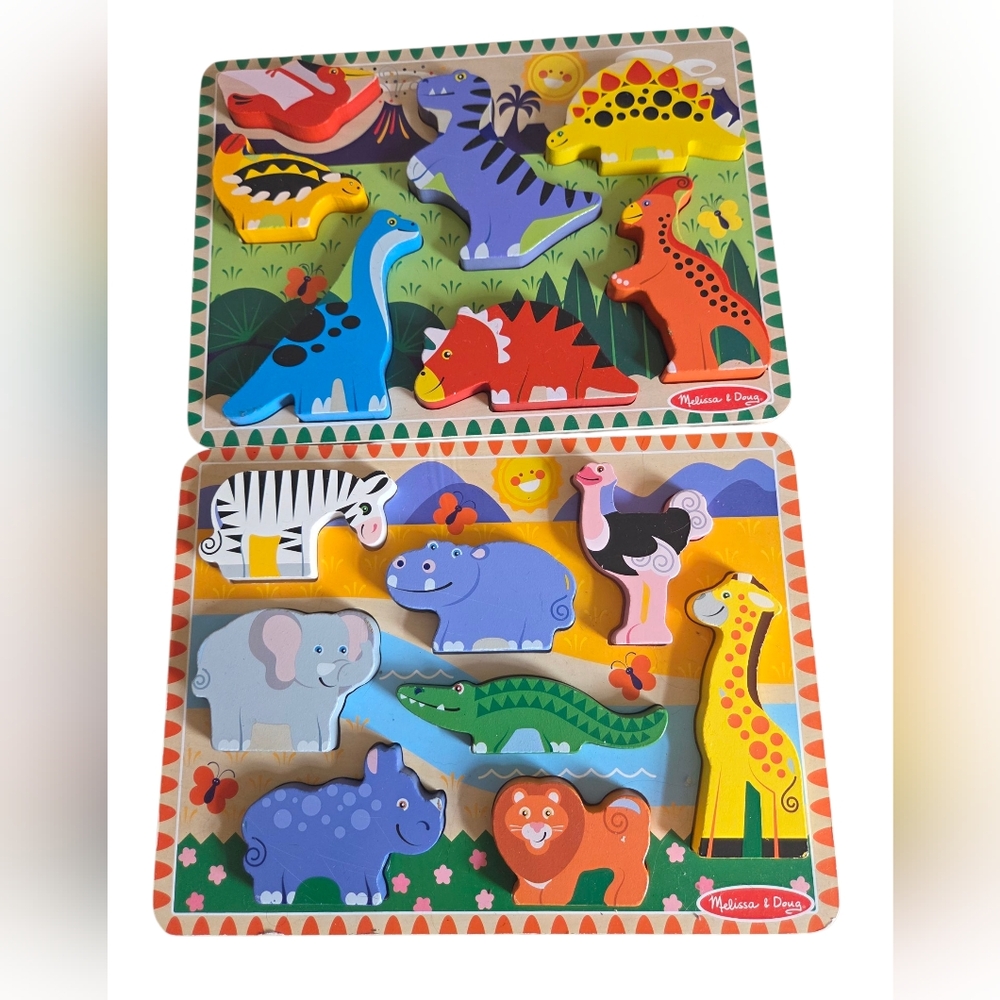 Melissa & Doug Safari and Dinosaur Wooden Puzzle Set - Multicolor